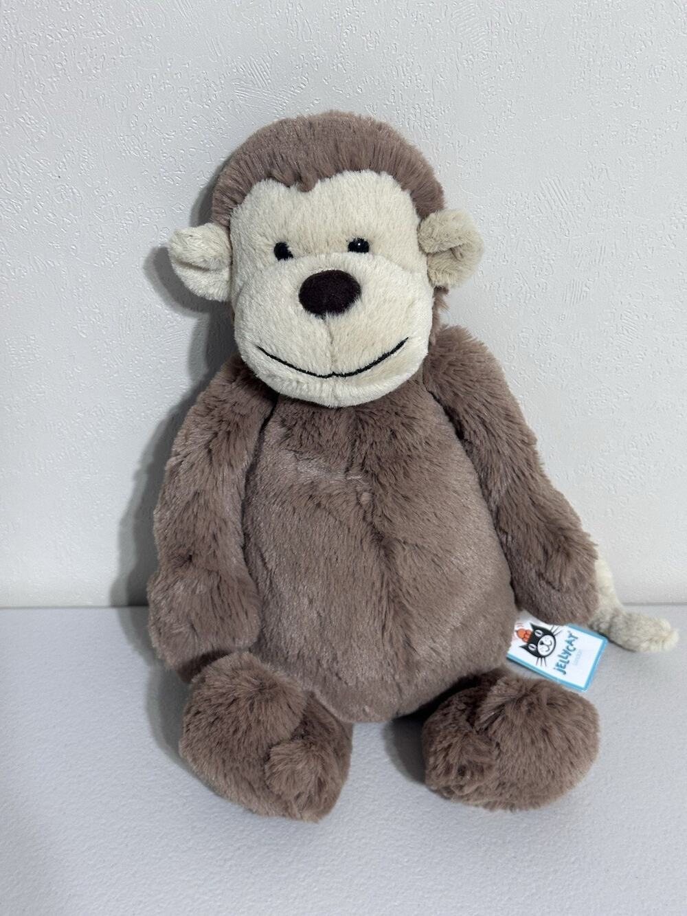 Jellycat medium bashful monkey- NWT- Brown & Tan Plush Soft 12 In”
